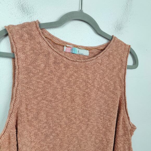 Free People Beach Tank Top Womens Medium Tan Salmon Knit Textured Lounge Boho‎ - Picture 2 of 7